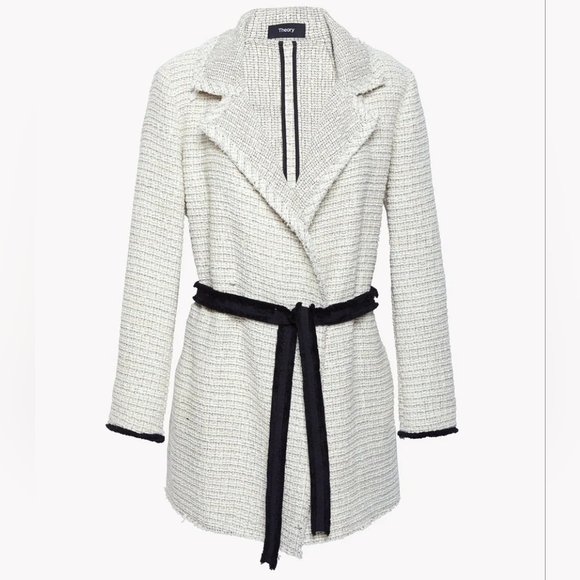 Theory Tweed Relaxed Open Front Pockets Belted Casual Women's Jacket Size XS. - Picture 1 of 15